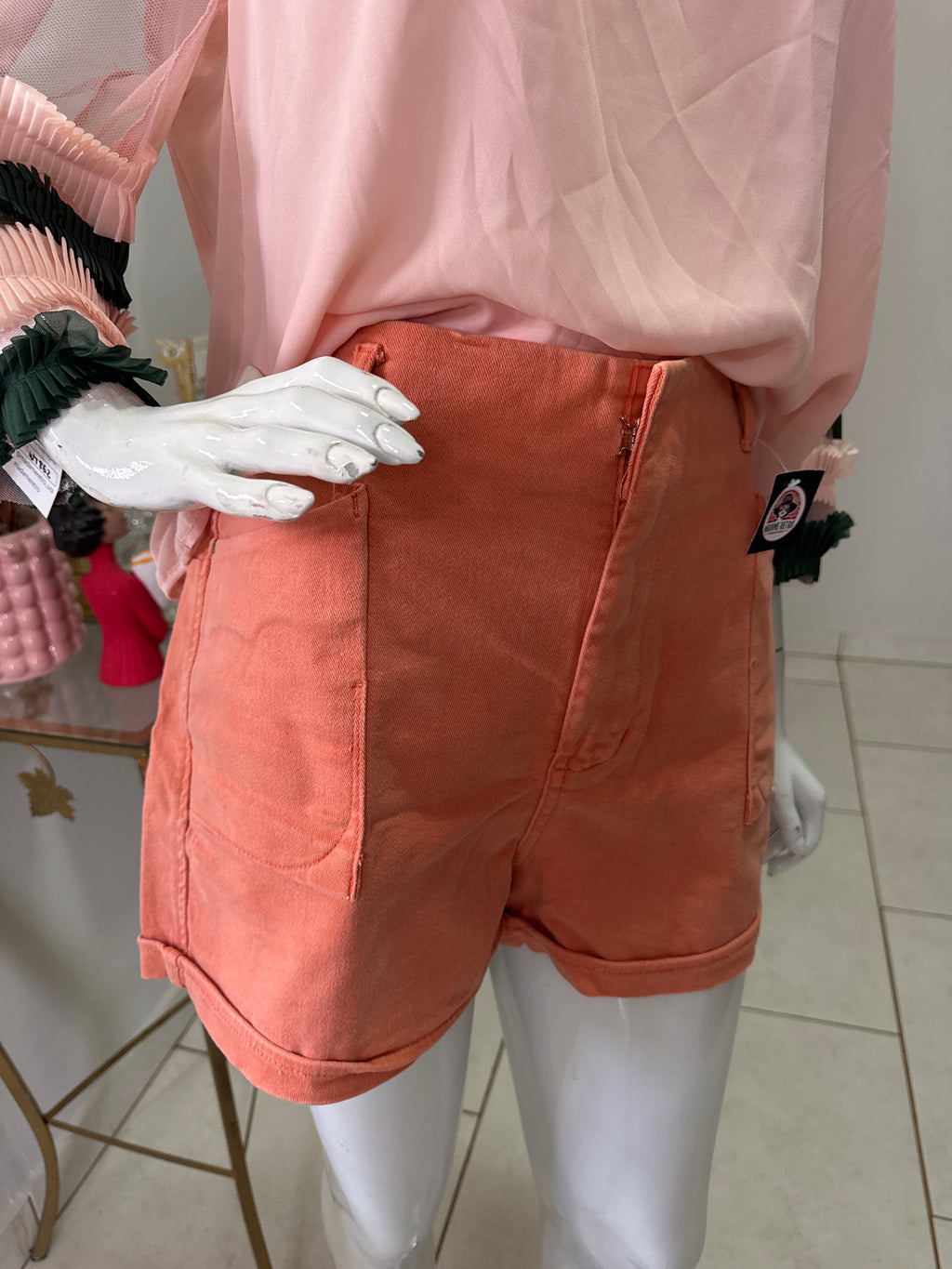 Shorts Coral Salmão Plus Size GG