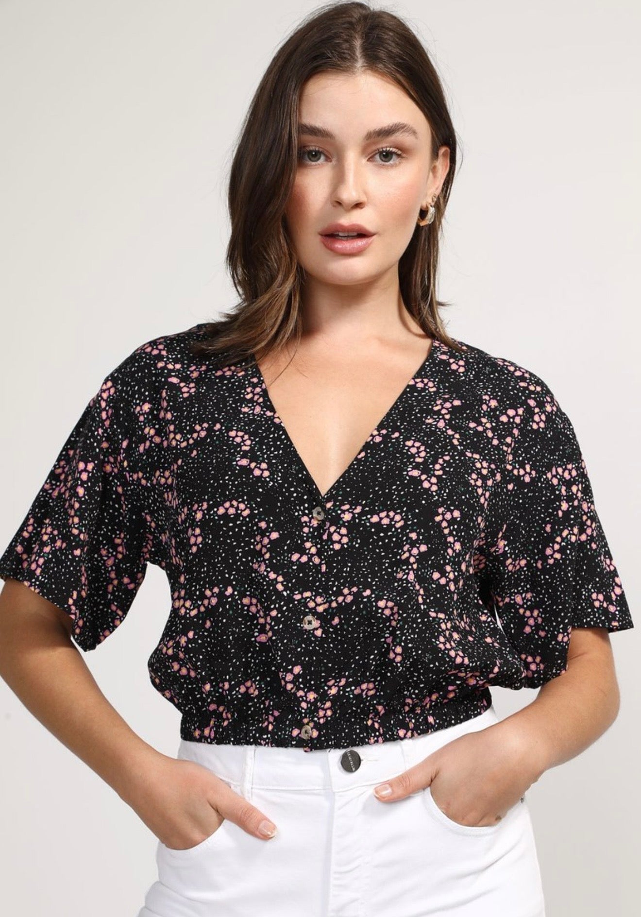 Blusa Hering Floral Preta