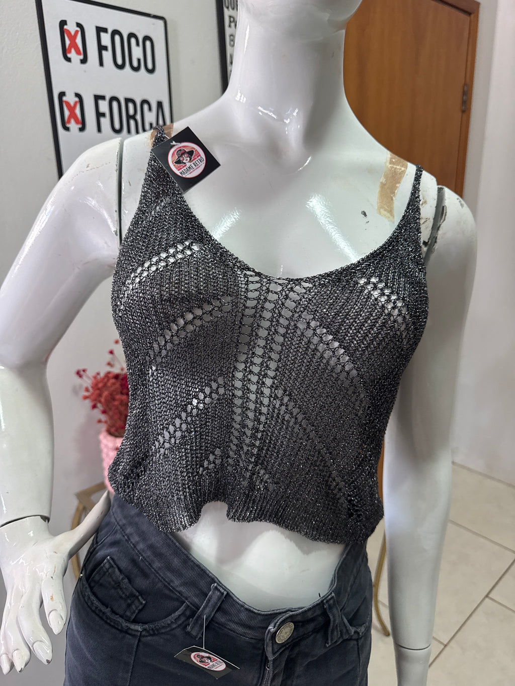 Cropped Crochê Preto Vazado
