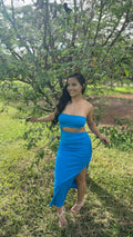 Conjunto Cropped e Saia Azul Royal Recortes