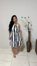 Vestido Listrado com Amarração - Tamanho Único
