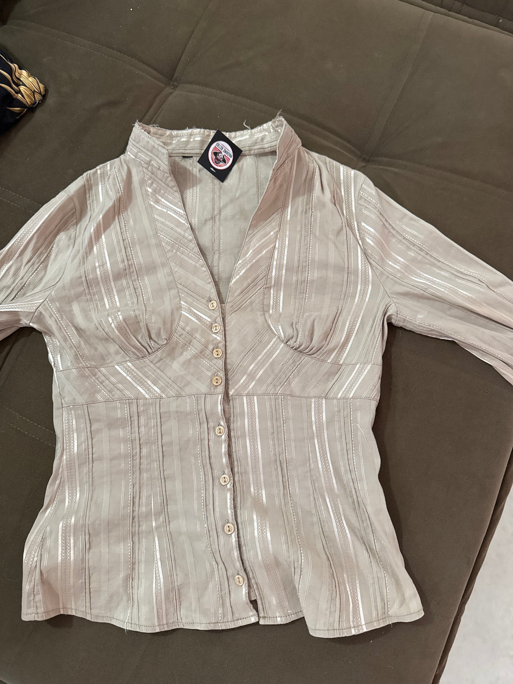 Camisa Caqui Listrada com Elastano