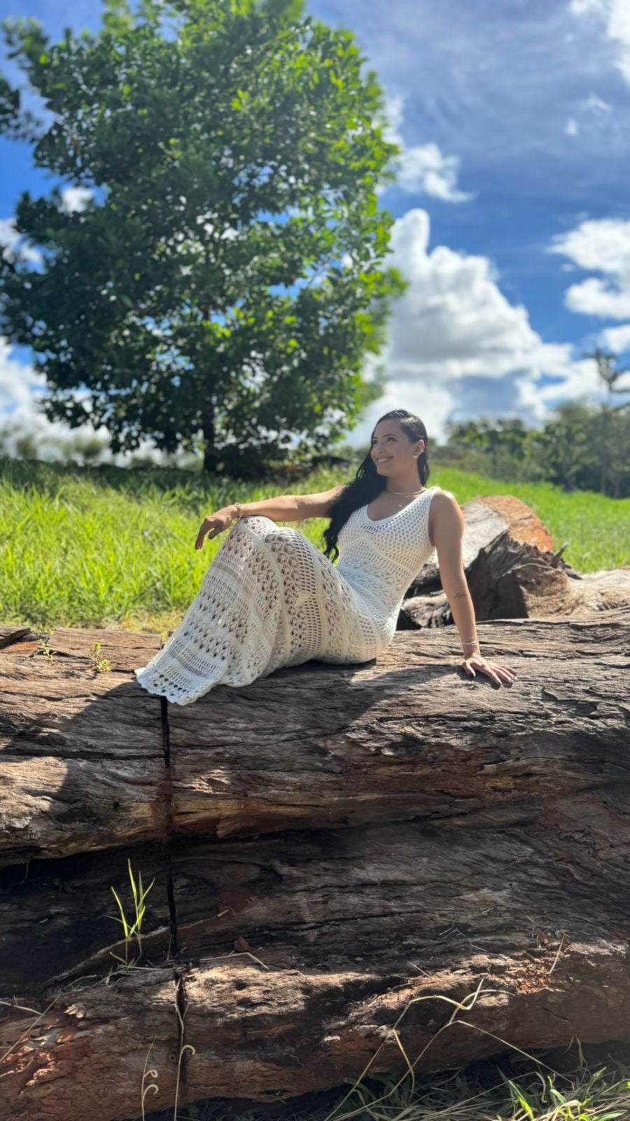 Vestido Longo Crochê Off-White Boho