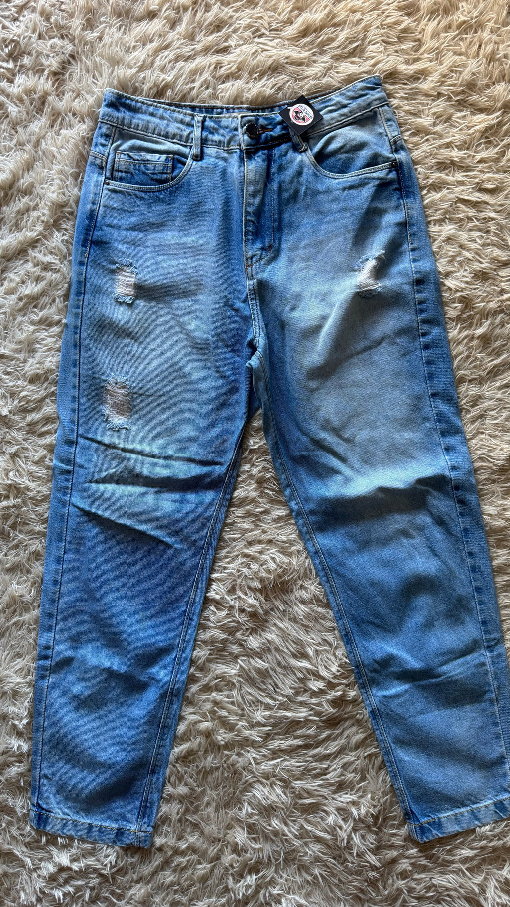 Calça Mom Jeans Destroyed Really Azul