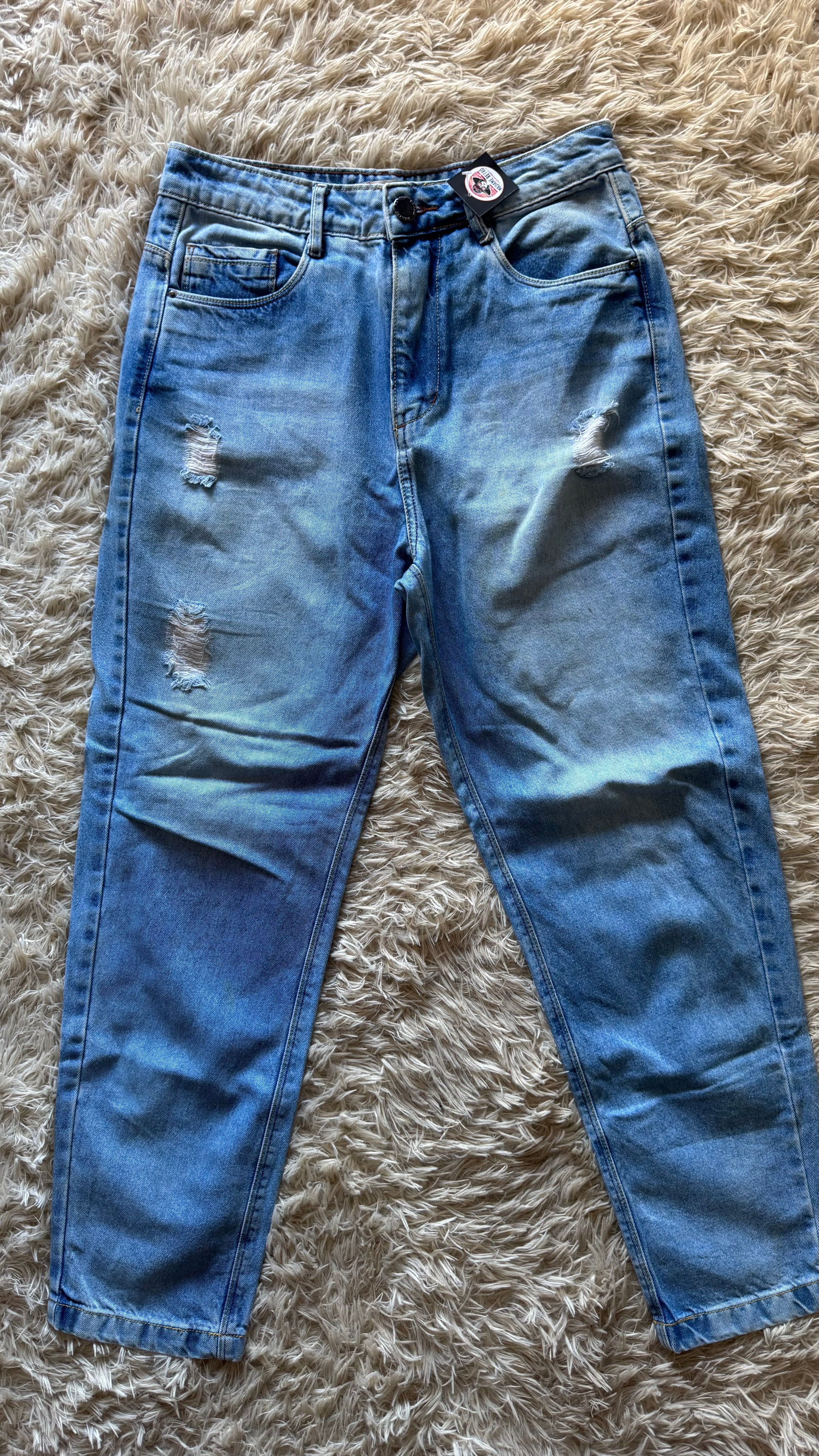 Calça Mom Jeans Destroyed Really Azul