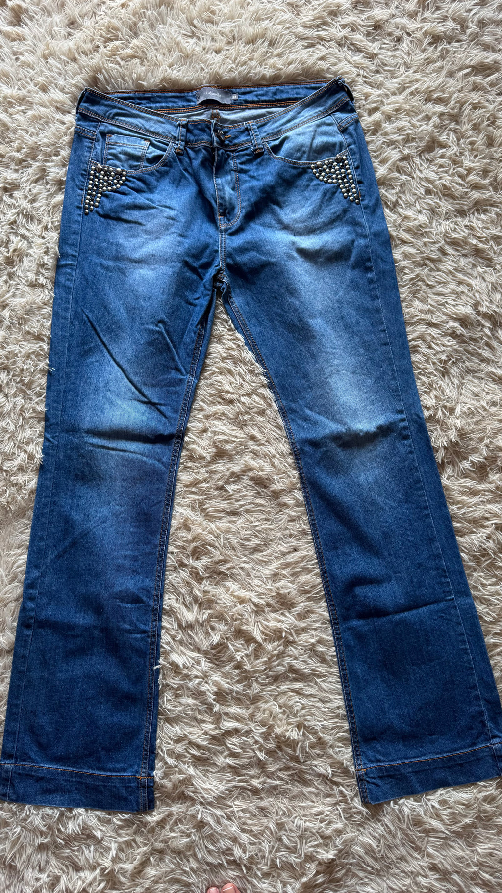 Calça Jeans Rubinella Flare Azul com Tachas