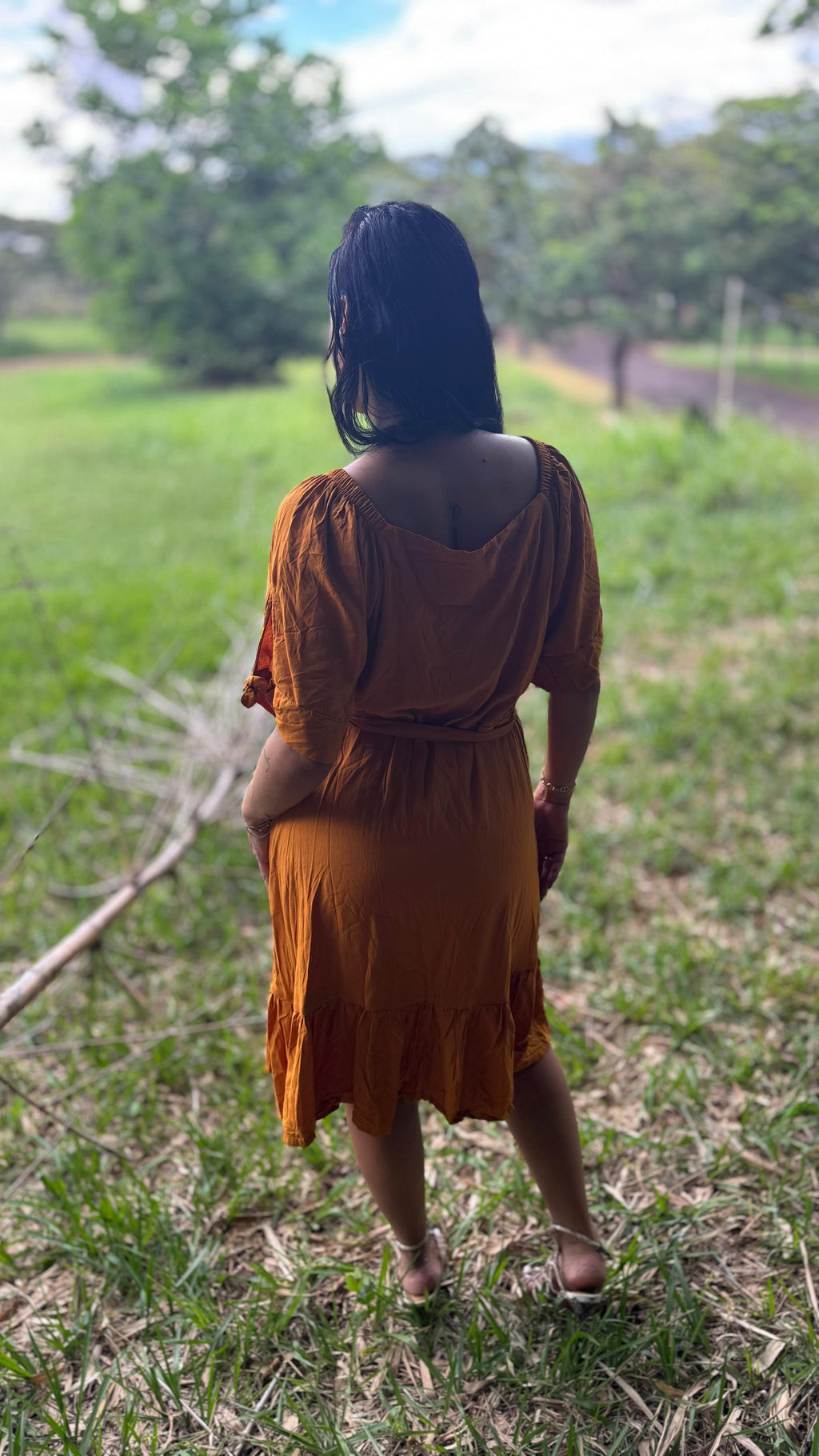Vestido Mostarda Ombro a Ombro