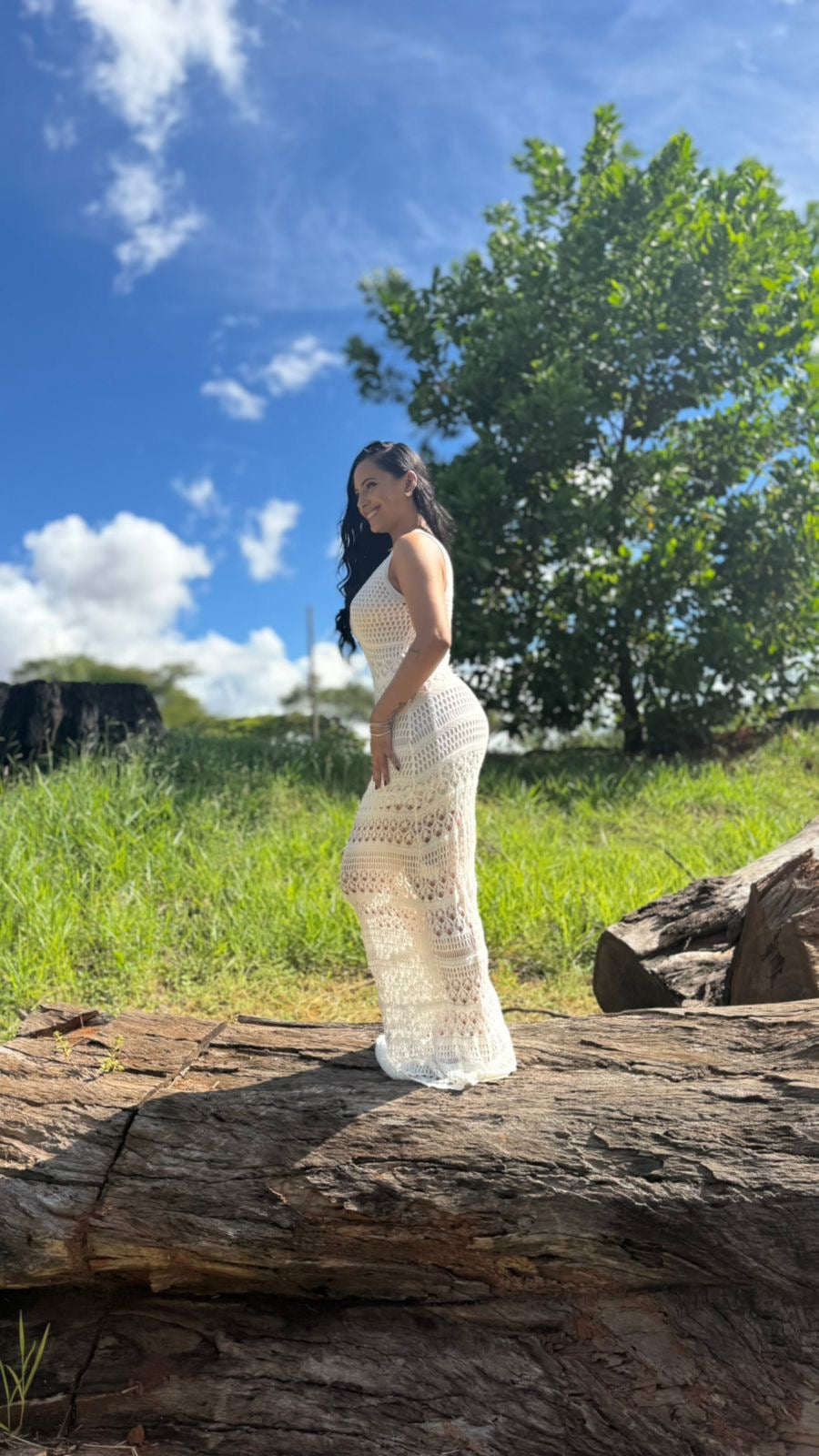 Vestido Longo Crochê Off-White Boho