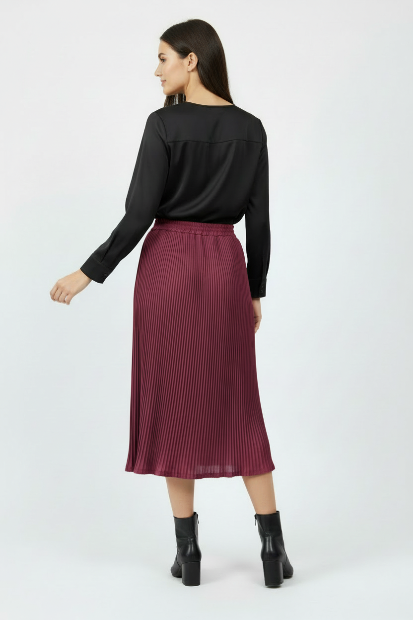 Saia Midi Marsala Plissada