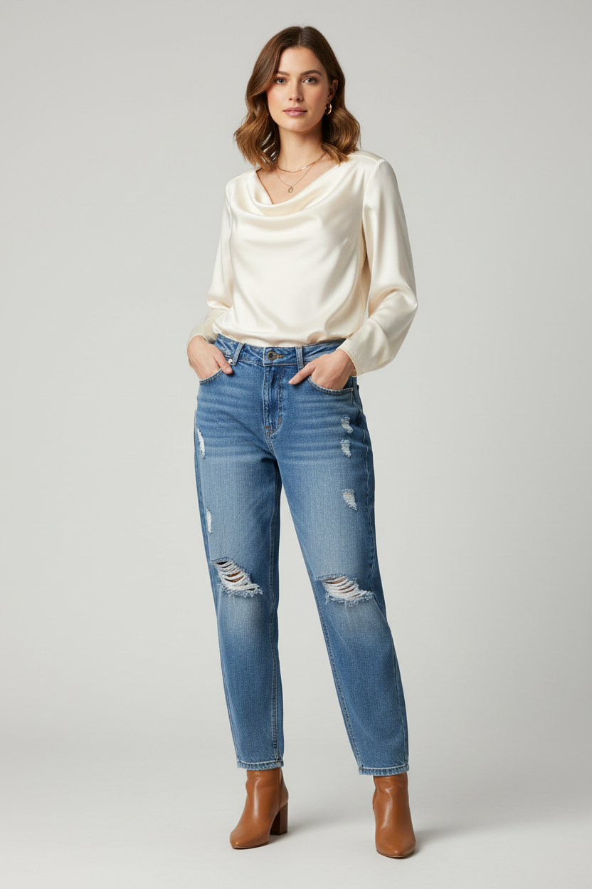 Calça Mom Jeans Destroyed Really Azul