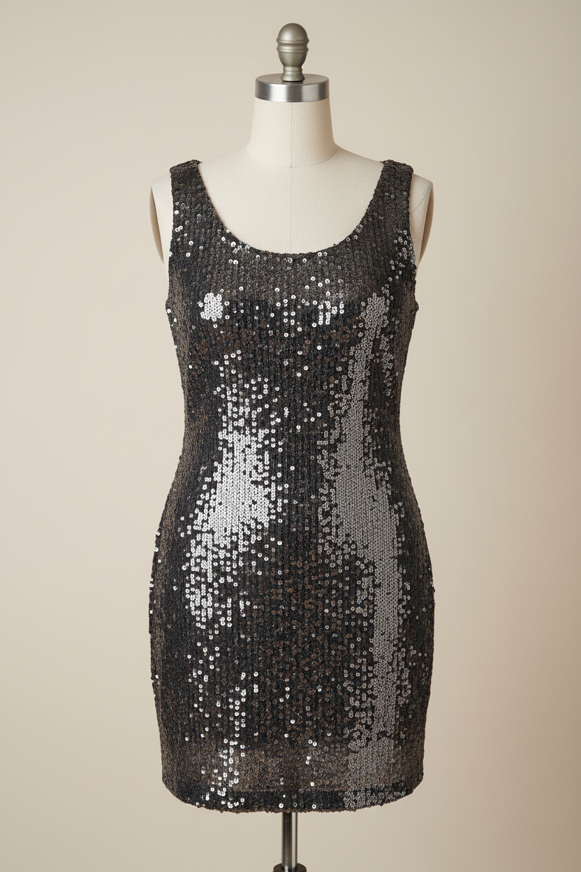 Vestido Paetês Cinza Bronze