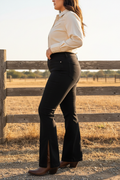 Calça Flare Jean Darrot Preta com Fenda Lateral