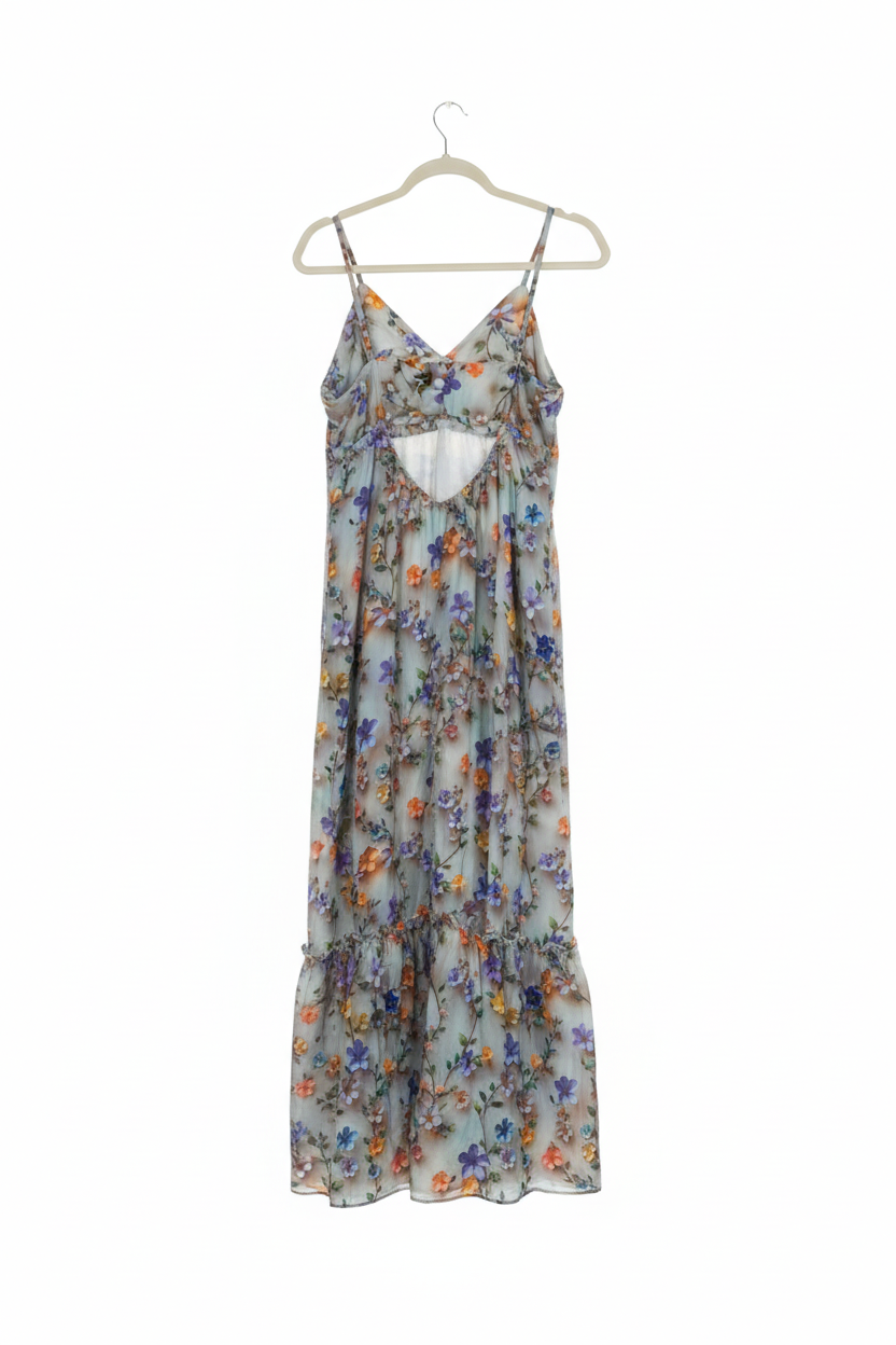 Vestido Longo Floral Azul Pastel