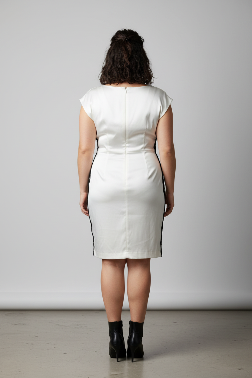 Vestido Marfim Renda Preta G