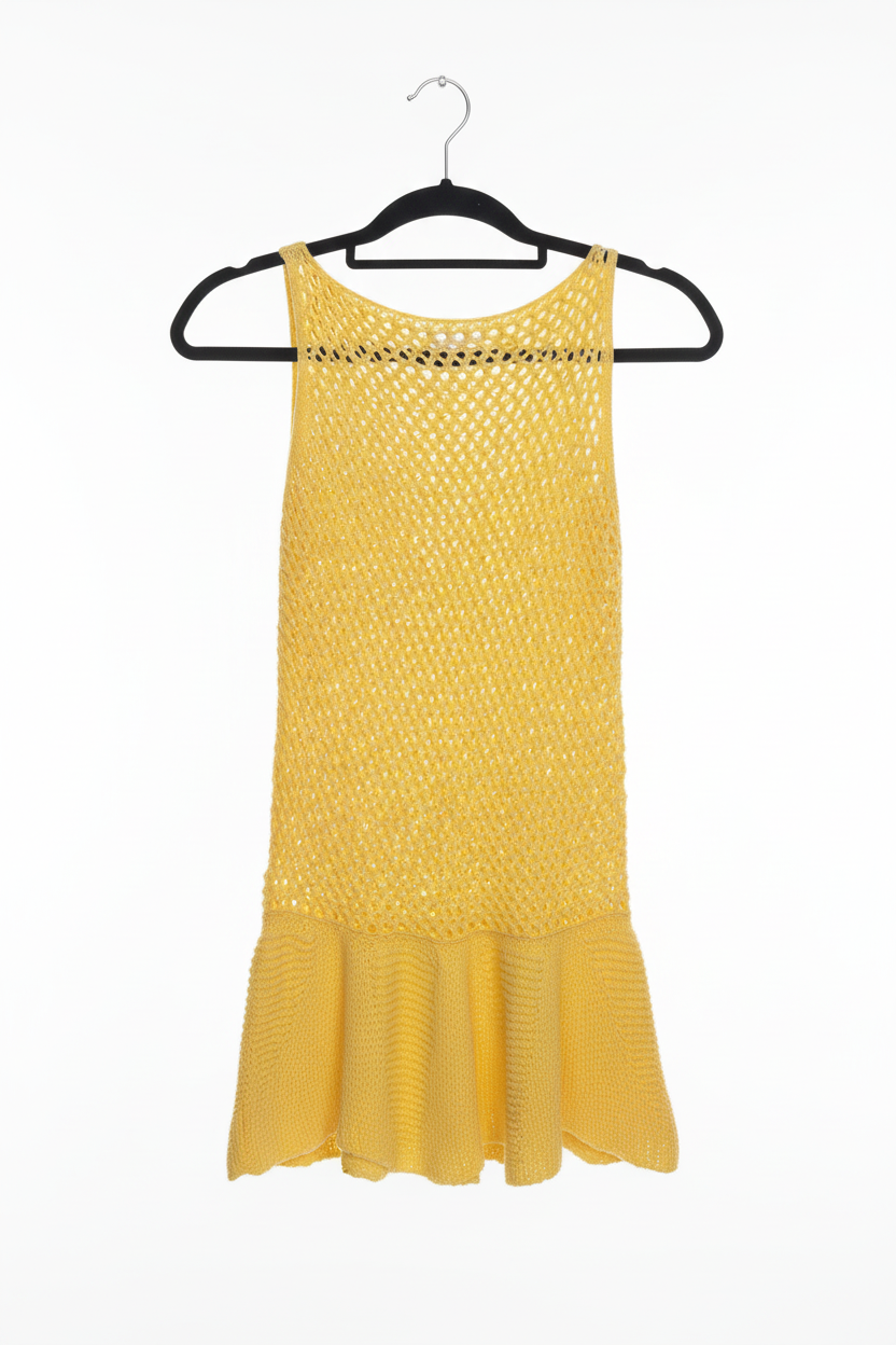 Vestido de Crochê Amarelo Vibrante com Babados