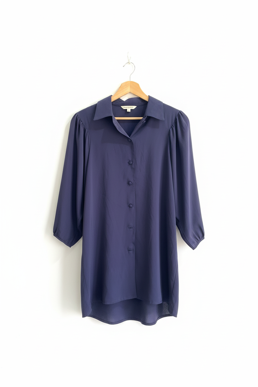 Blusa Azul Marinho Mangas Bufantes