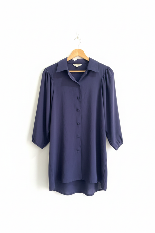 Blusa Azul Marinho Mangas Bufantes