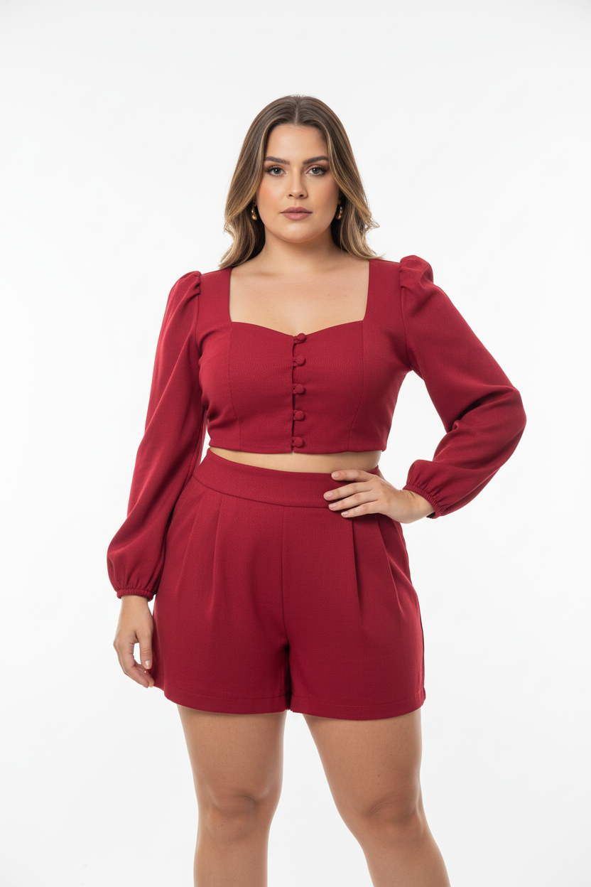 Conjunto Vermelho Vinho - Top e Short