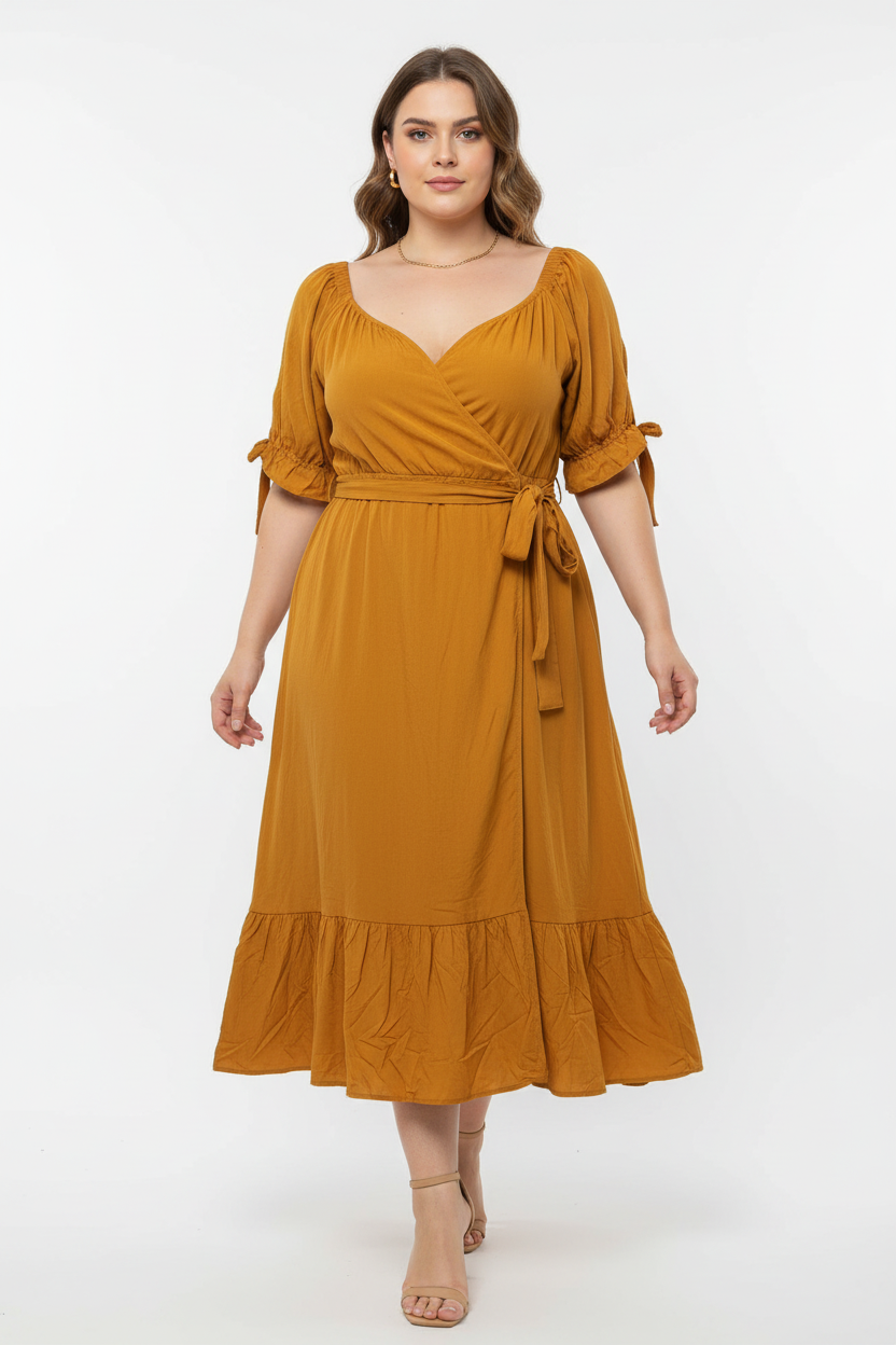 Vestido Mostarda Ombro a Ombro