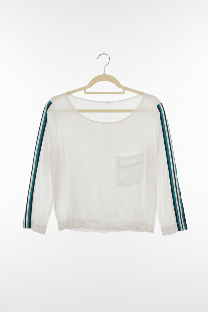 Blusa Branca DZARM com Listras nas Mangas