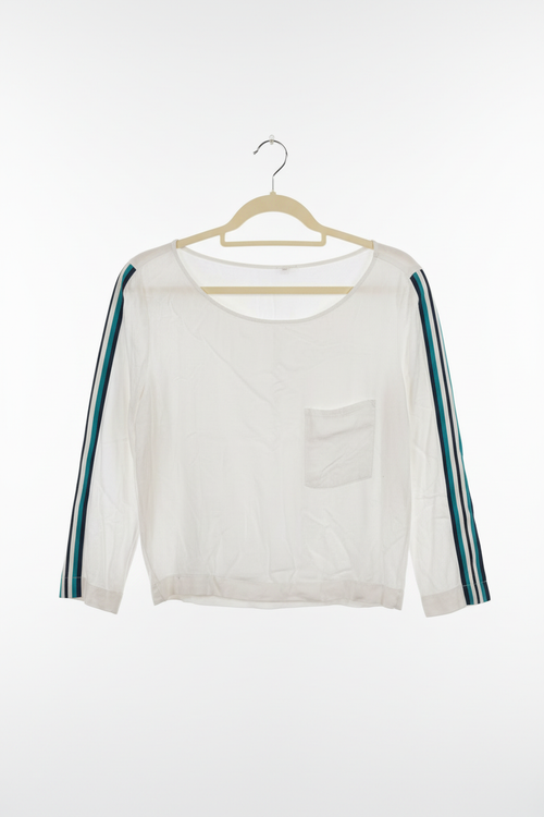 Blusa Branca DZARM com Listras nas Mangas