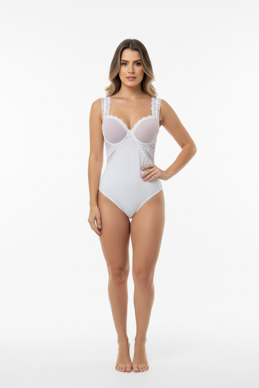 Body Branco Franzido Morena Charme - Tamanho Único