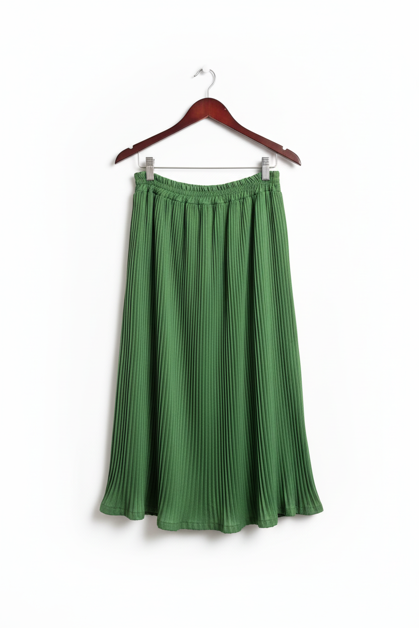 Saia Midi Verde Plissada
