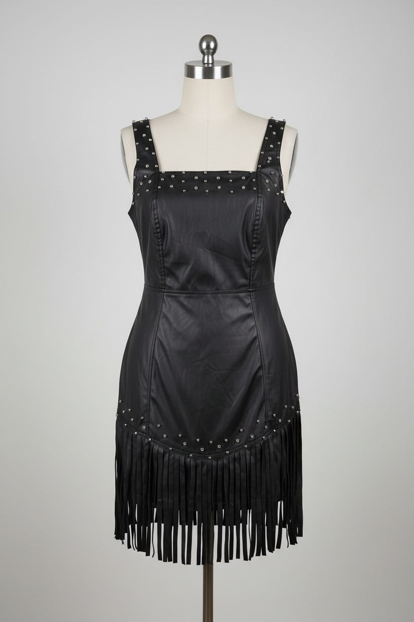 Vestido Couro Fake Franjas