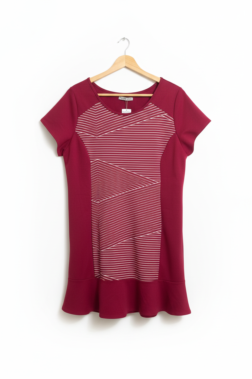 Vestido Vinho GG com Listras Geométricas