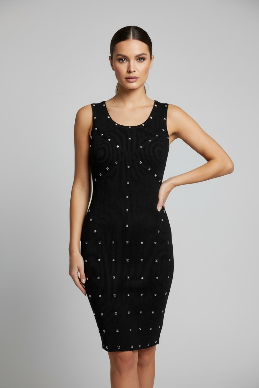 Vestido Canelado Tachas