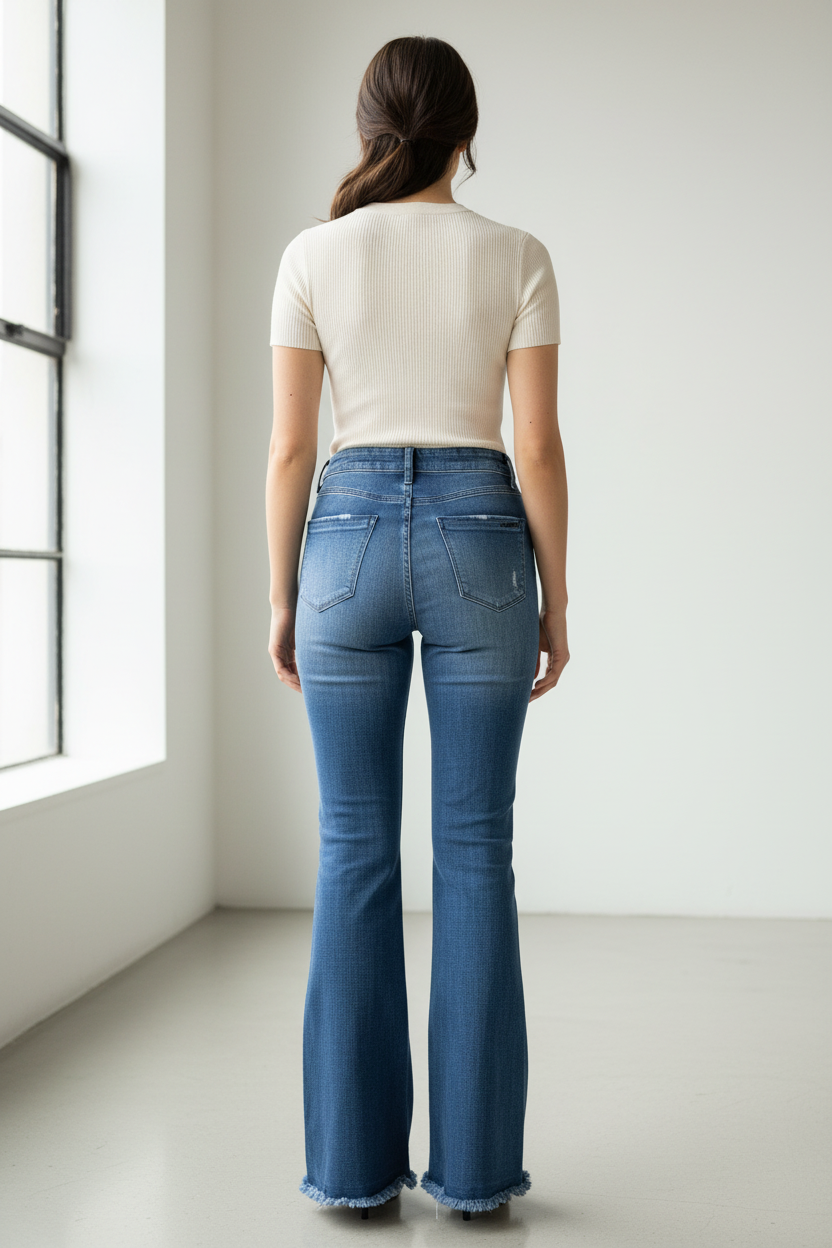 Calça Jeans Flare Destroyed Conotte Cintura Alta