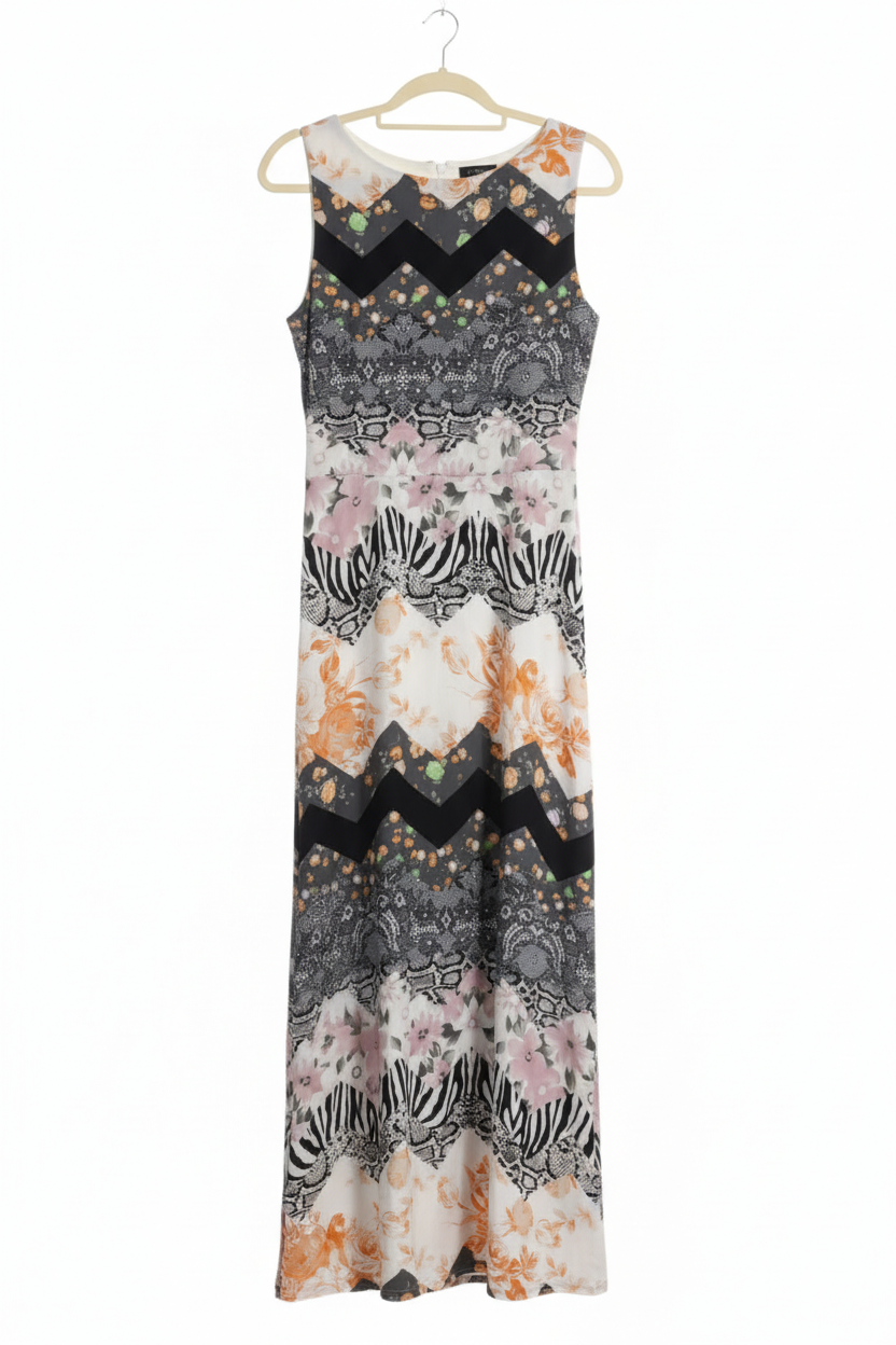 Vestido Longo Estampas Mistas - GRIS