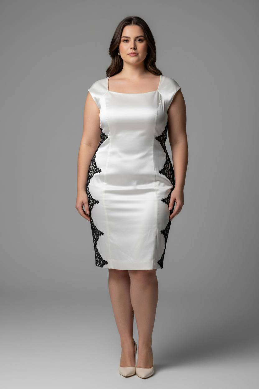 Vestido Marfim Renda Preta G