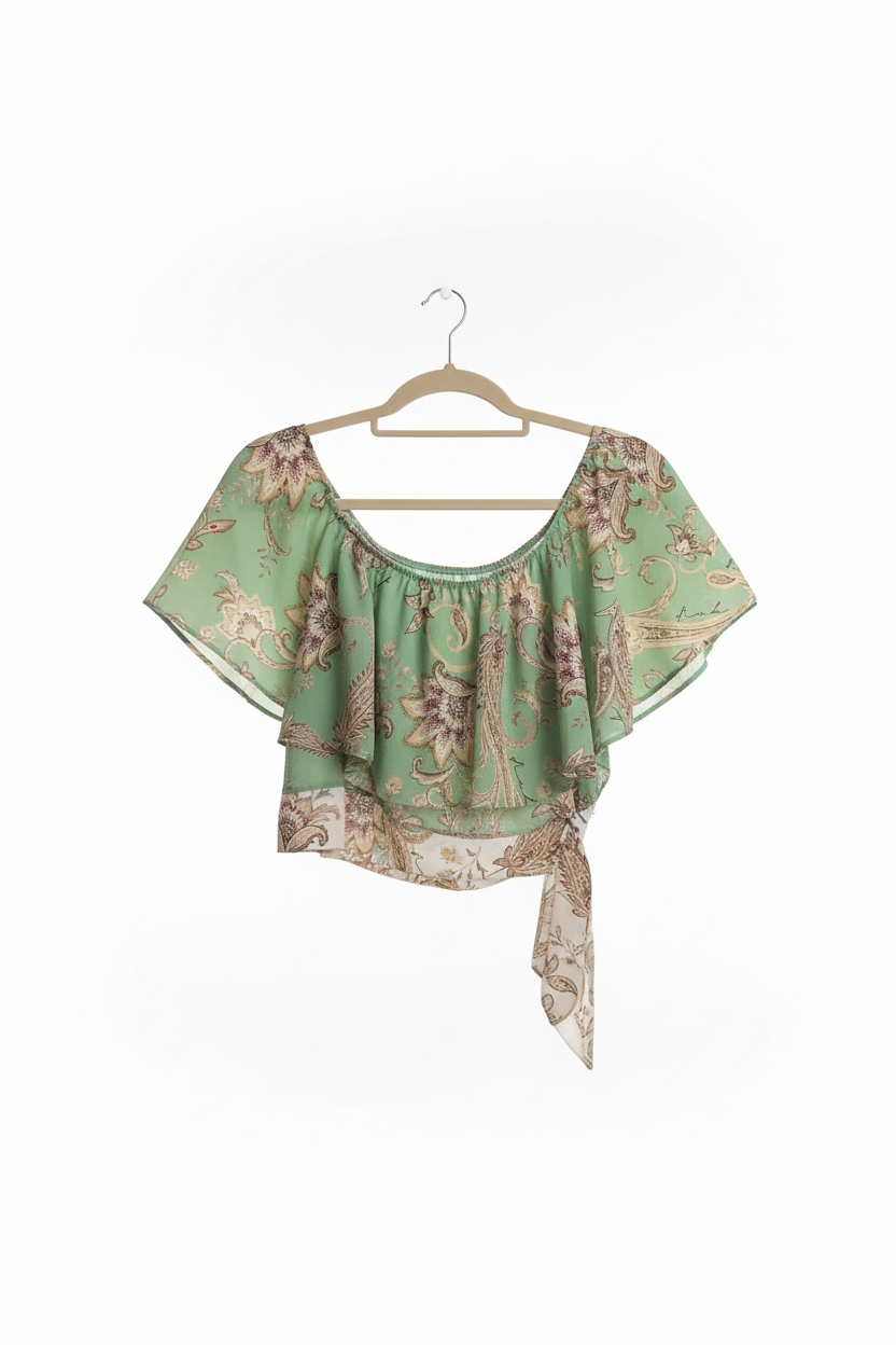 Blusa CROPPED Verde Pavão Ombro a Ombro