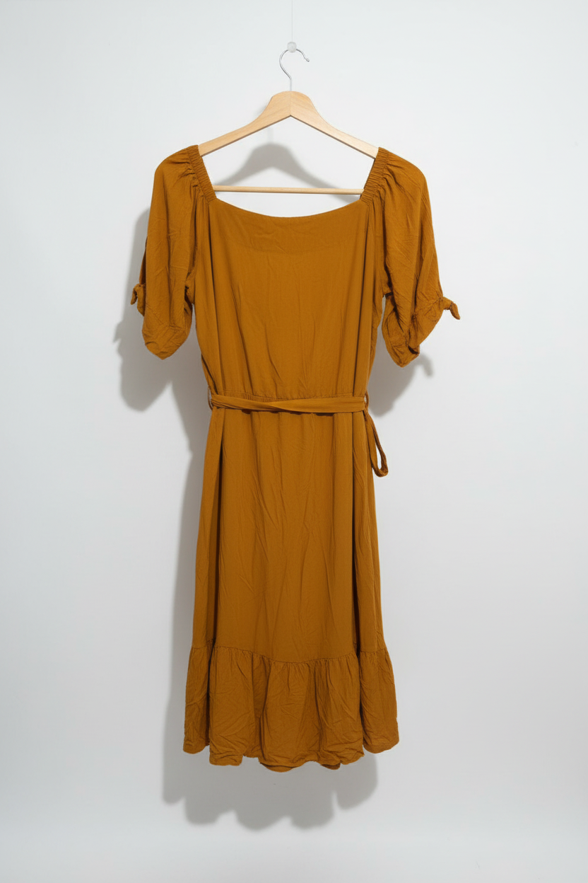 Vestido Mostarda Ombro a Ombro