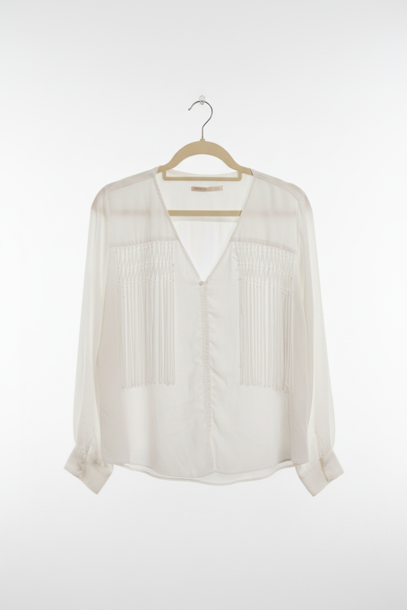 Blusa Branca com Franjas Decorativas - Maria Valentina