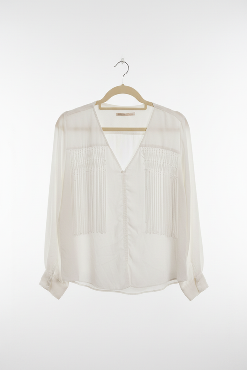 Blusa Branca com Franjas Decorativas - Maria Valentina