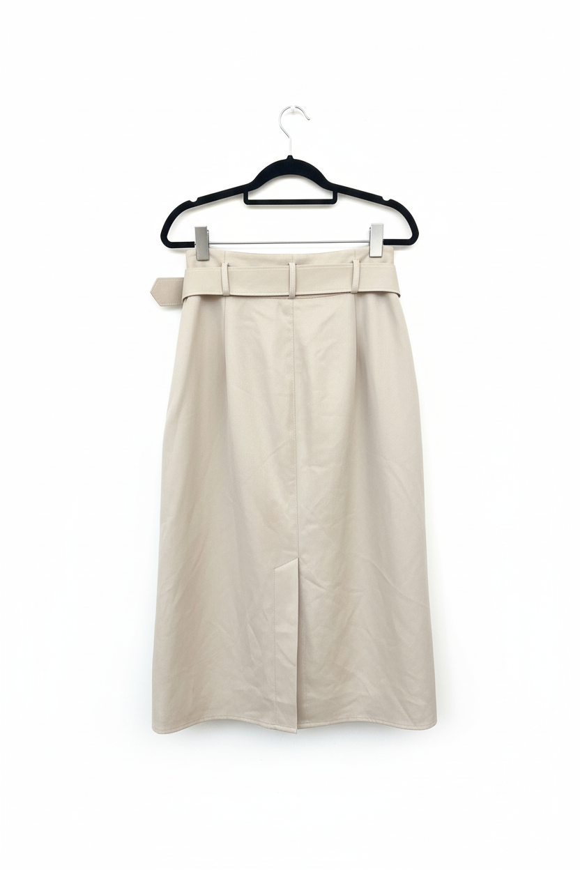 Saia vintage off-white com cinto - costas no cabide