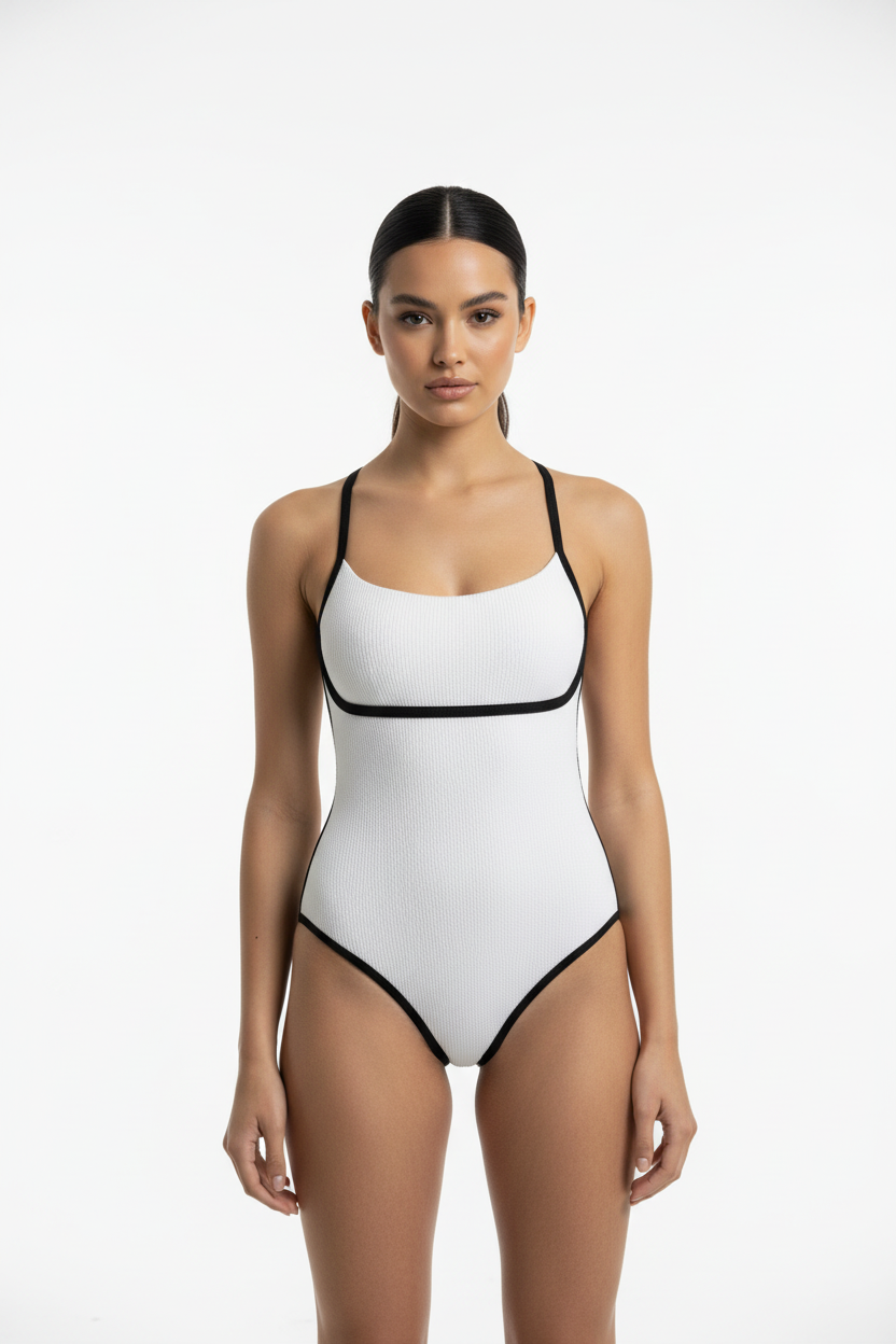 Body Branco com Detalhes Pretos