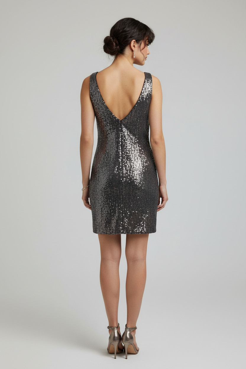 Vestido Paetês Cinza Bronze