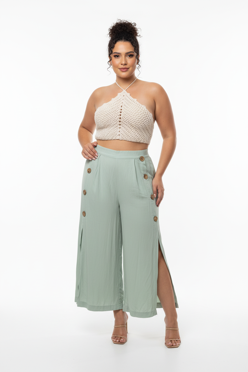 Top Crochê Halter Bege - Tamanho Único