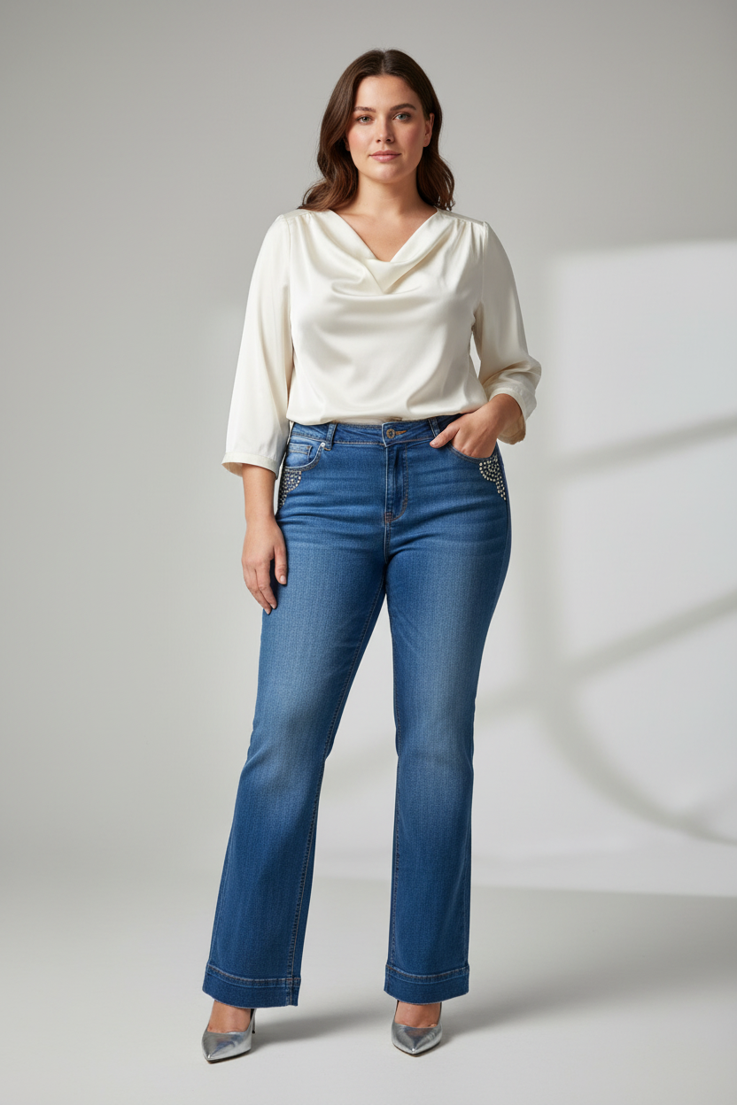 Calça Jeans Rubinella Flare Azul com Tachas