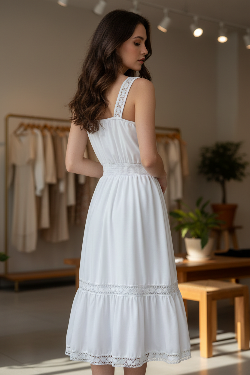 Vestido Branco com Renda e Babados - CAROLA