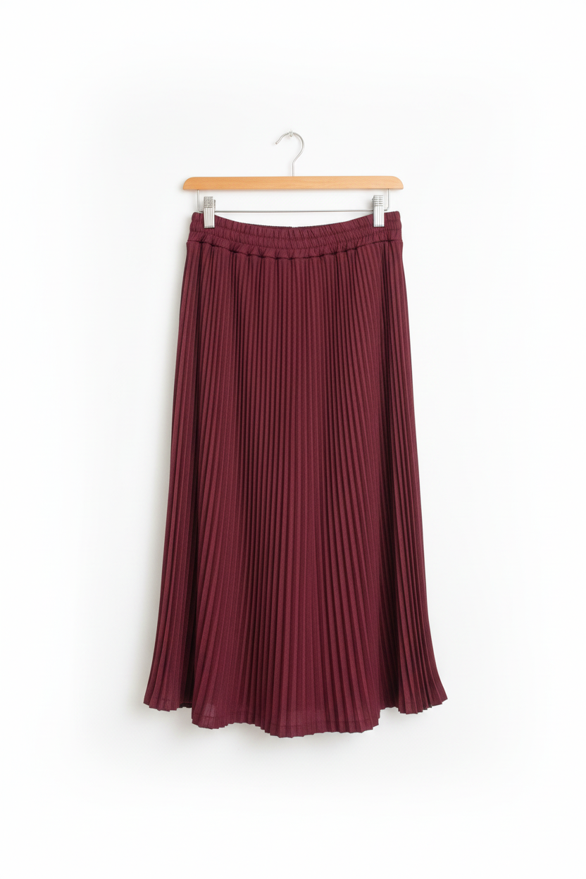 Saia Midi Marsala Plissada