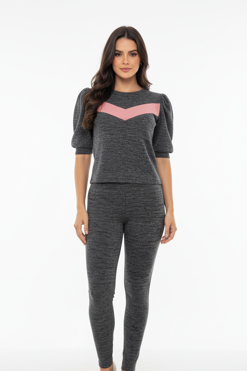 Conjunto Cinza Metálico com Brilho - Blusa e Legging