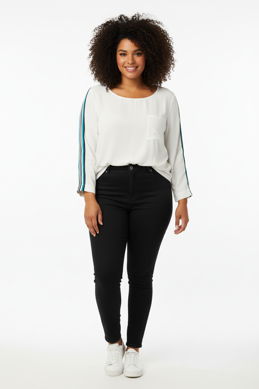 Blusa Branca DZARM com Listras nas Mangas