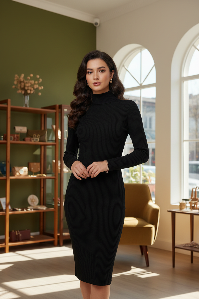 Vestido Preto Gola Alta