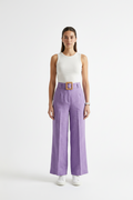 Calça Pantalona Lilás com Cinto e Fivela - Maria Flor
