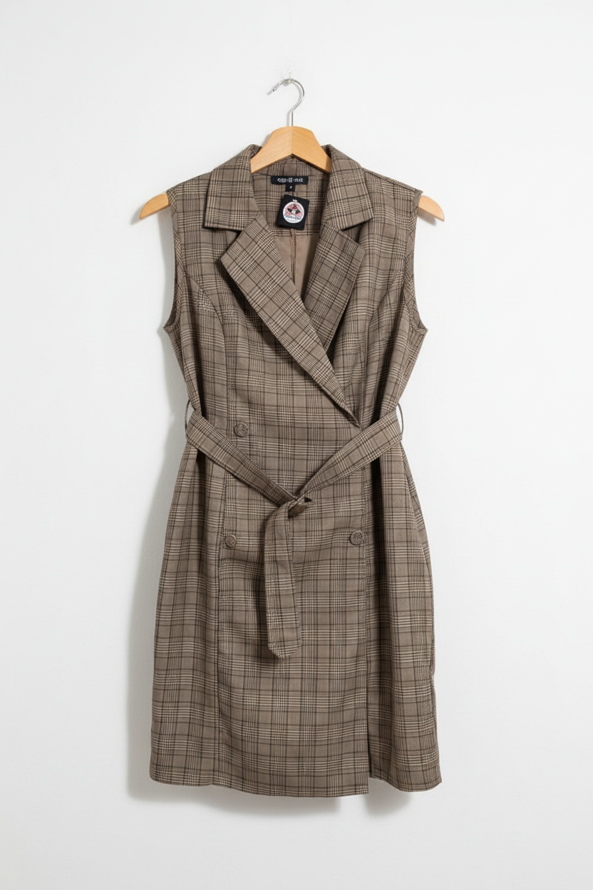 Vestido Blazer Xadrez Marrom - EAGLE ROCK