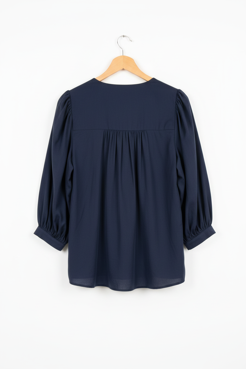Blusa Azul Marinho Mangas Bufantes
